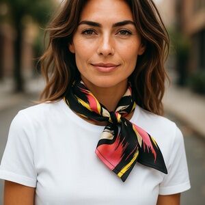 NWT SILKLETTE Abstract Paintbrush 100% Fine Silk Kerchief Scarf FUCHSIA + YELLOW